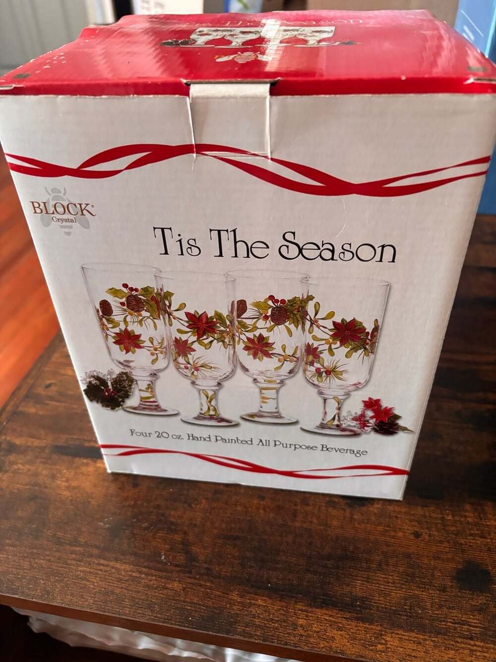 Block Crystal Tis The Season Hand Painted 20 oz. All-Purpose Beverage Goblets, S
